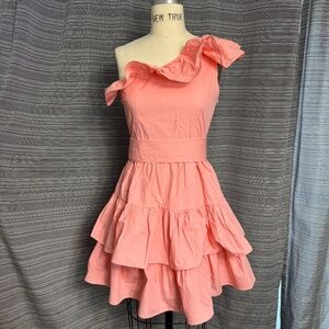 NWT Young 17 Peach Cotton One-Shoulder Dress Size Medium
